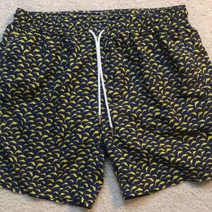 TIKI NAPOLI Navy Swim Shorts Yellow Dolphins Inner Lining EUC MADE IN ITALY XL‎